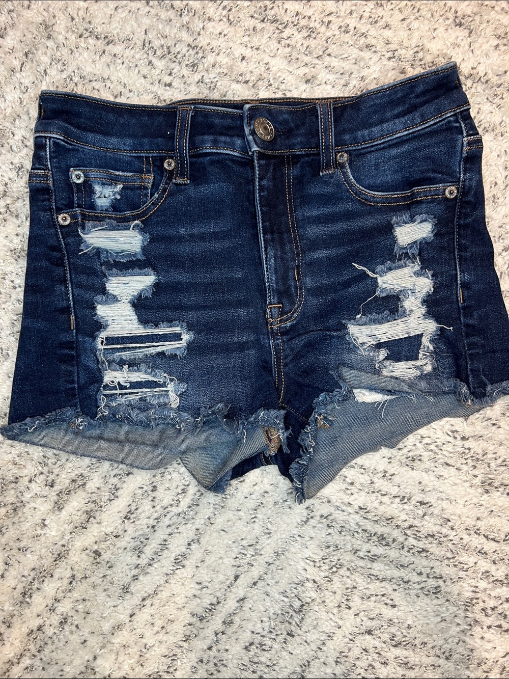 American Eagle Outfitters Dark Blue Distressed Denim Shorts